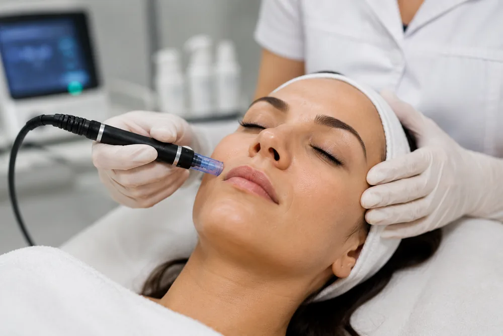 Een vrouw krijgt een huidbehandeling bij de huidkliniek